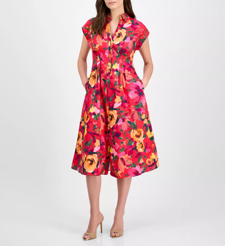 Julia Jordan Women's Floral-Print Button-Front MIDI Dress MSRP $129