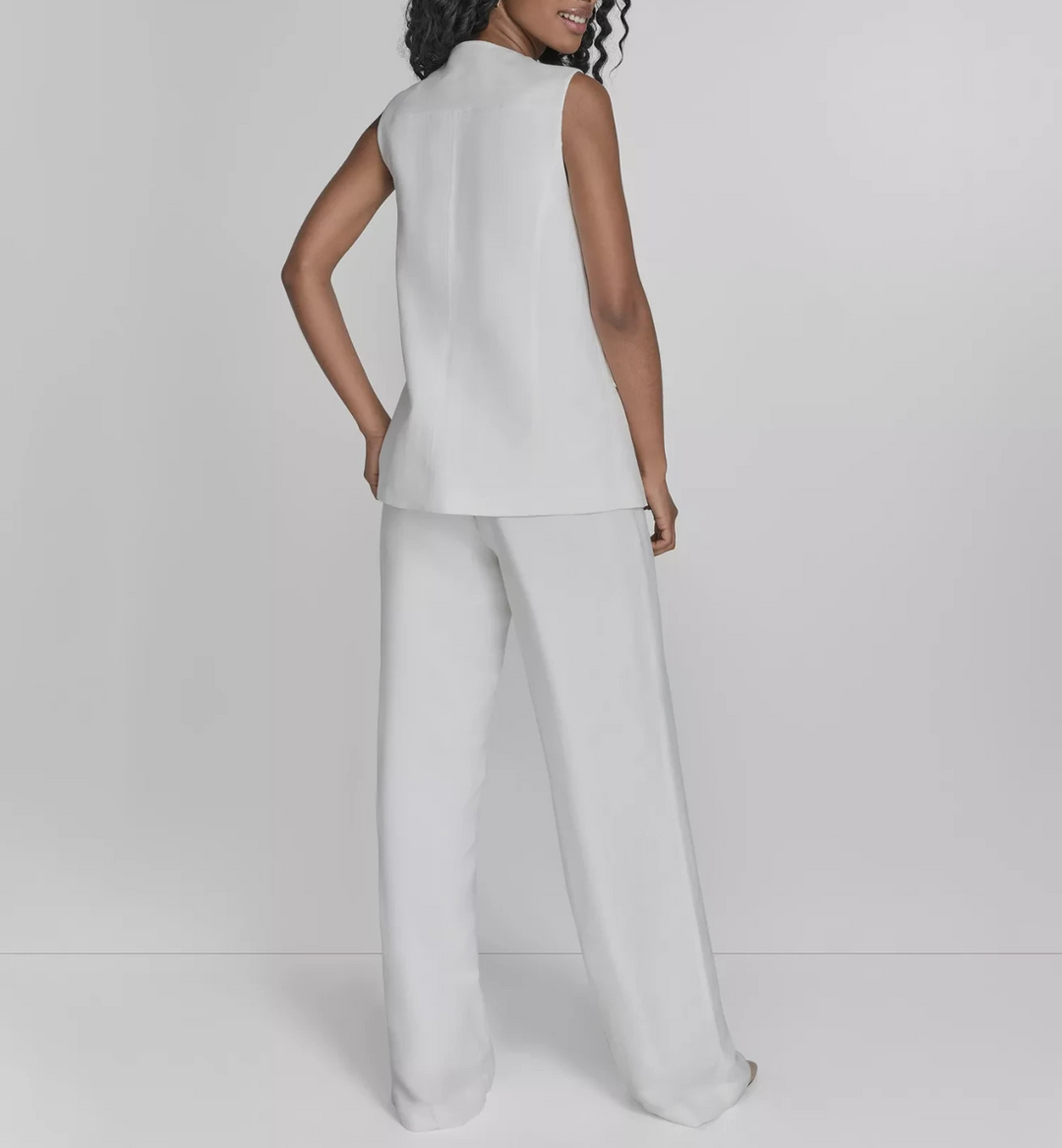 Calvin Klein Women's Linen-Blend Collarless Vest MSRP $139