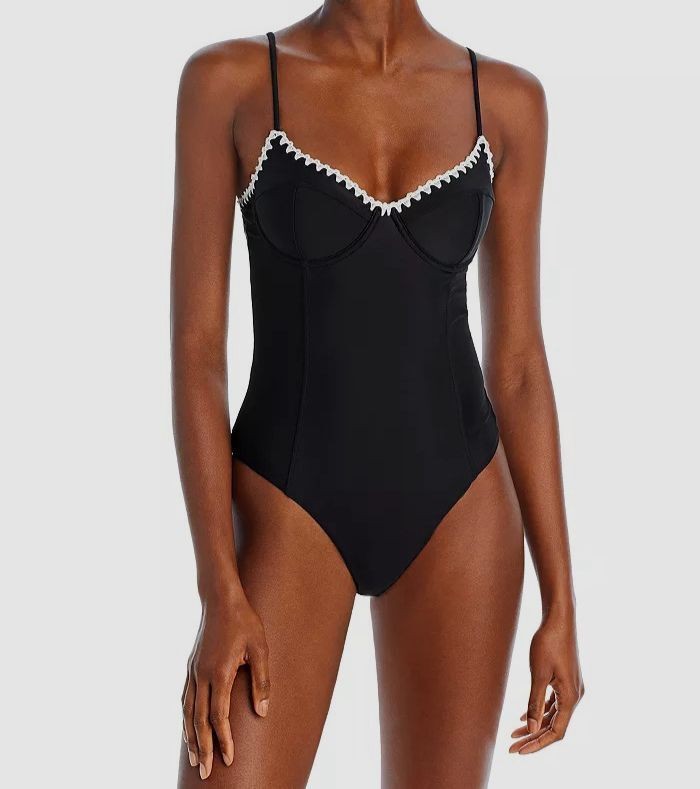 Ramy Brook Addisyn Crochet Trim One Piece Swimsuit MSRP $259