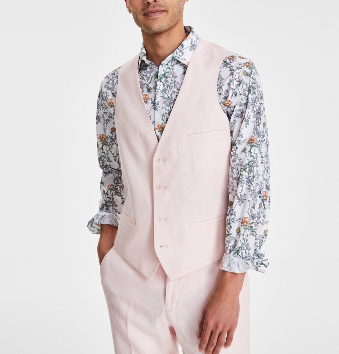 Bar III Slim-Fit Linen Suit Vest MSRP $115