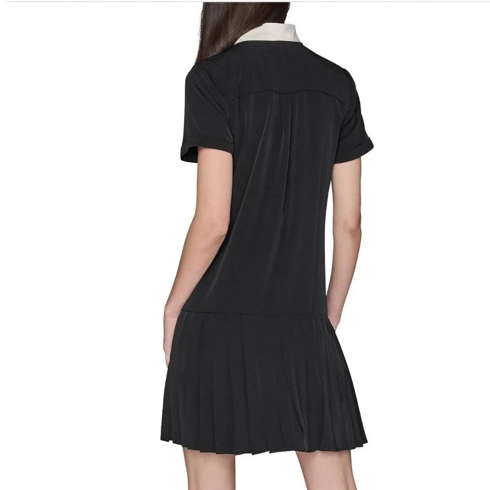 Karl Lagerfeld Paris Bow Neck Pleated Skirt Dress MSRP $148