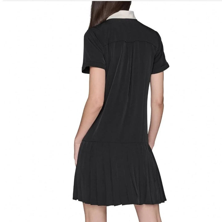 Karl Lagerfeld Paris Bow Neck Pleated Skirt Dress MSRP $148