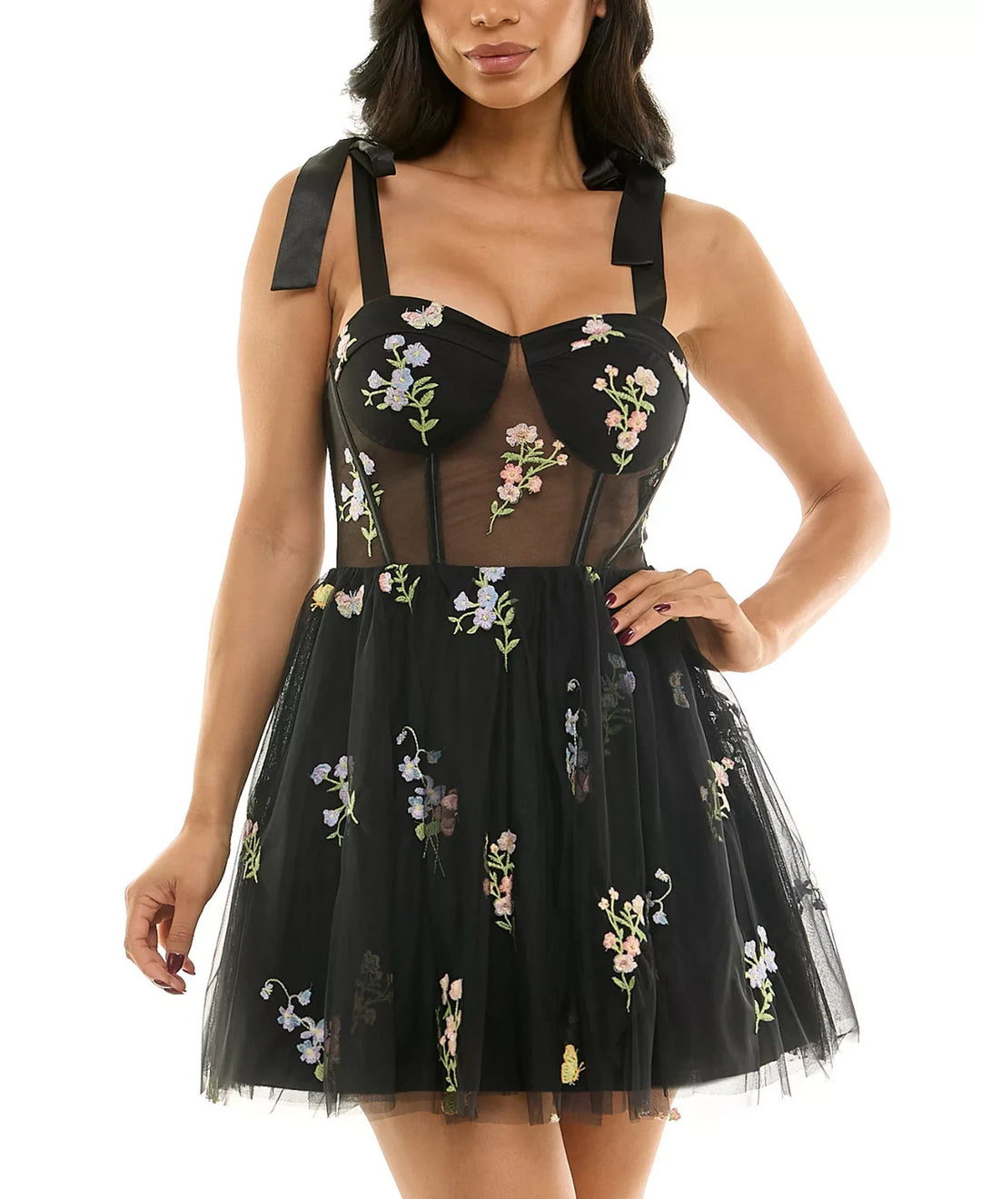 City Studios Juniors' Embroidered Tulle Mesh Sleeveless Dress MSRP $99