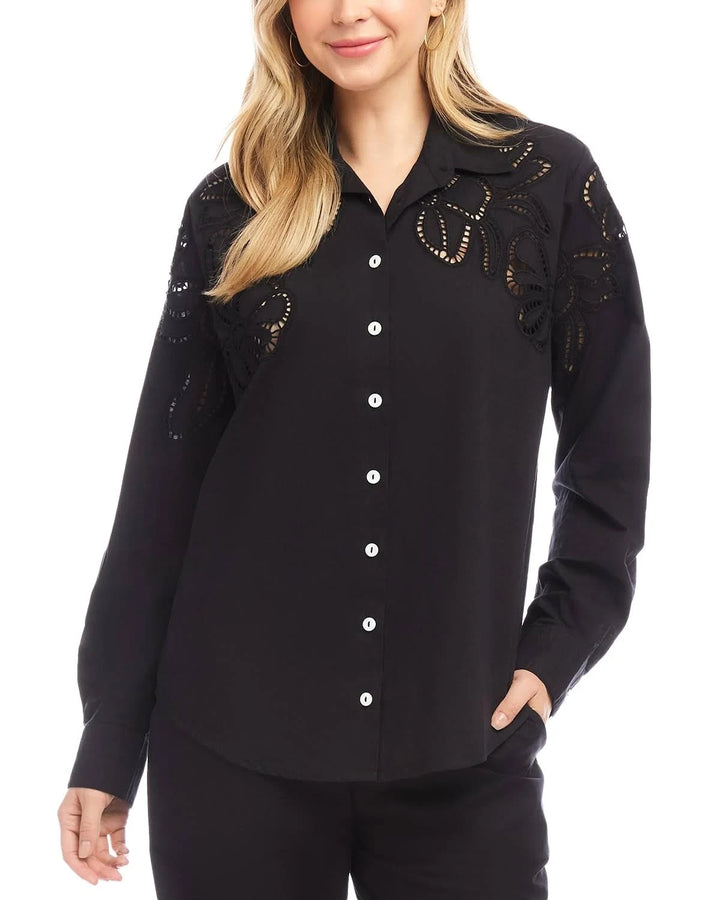 Karen Kane Long Sleeve Cutout Embroidery Shirt MSRP $188