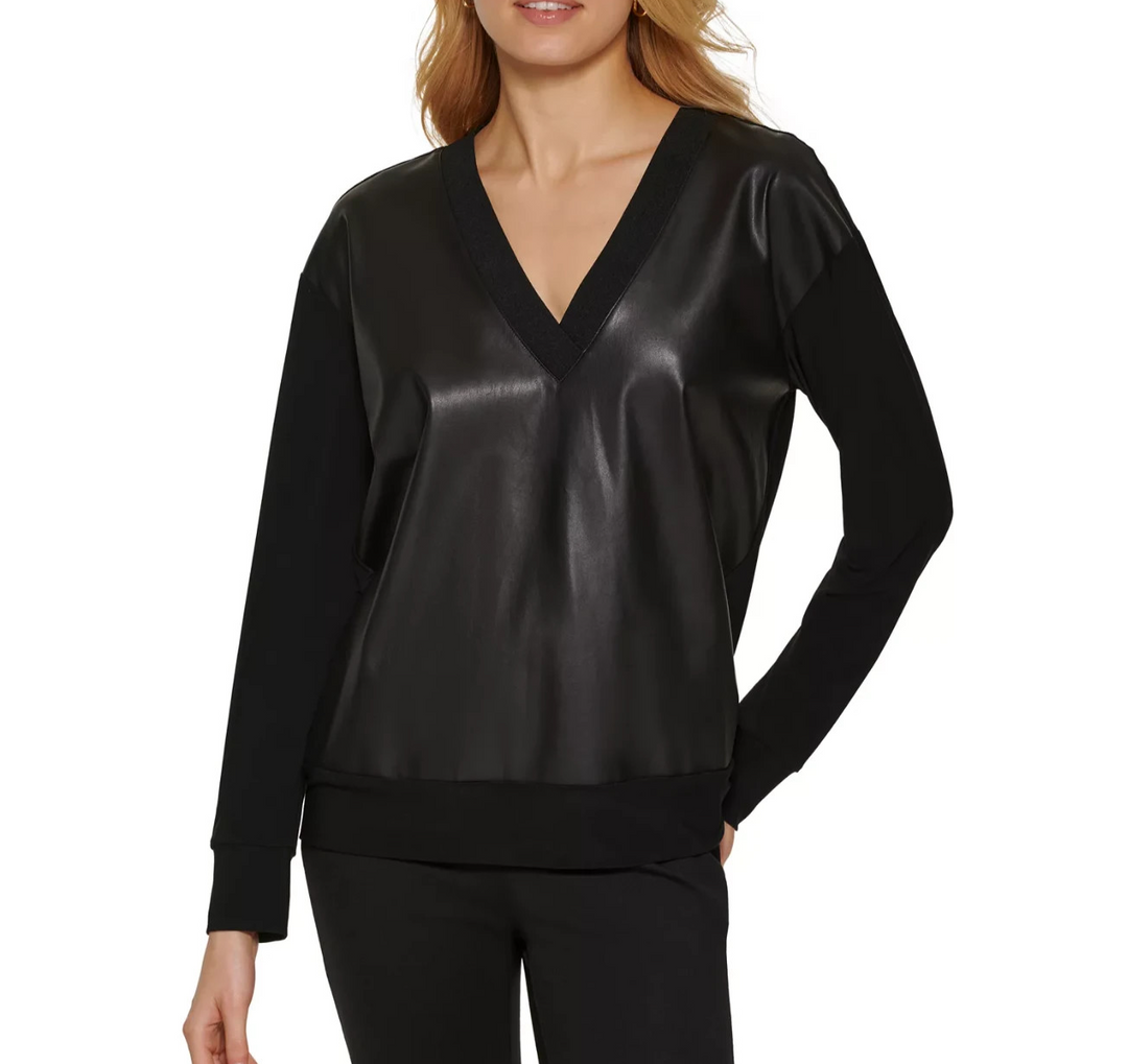 DKNY Faux-Leather Front Sweatshirt MSRP $89