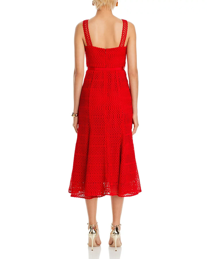 Self-Portrait Lattice Lace Midi Dress MSRP $555