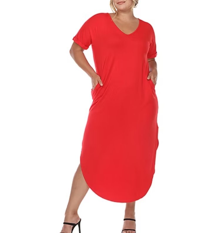 White Mark Plus Size Short Sleeve V-Neck Maxi Dress MSRP $68
