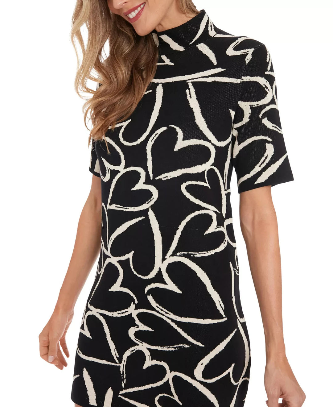 London Times Women's Mock-Neck Short-Sleeve Sweater Dress MSRP $89