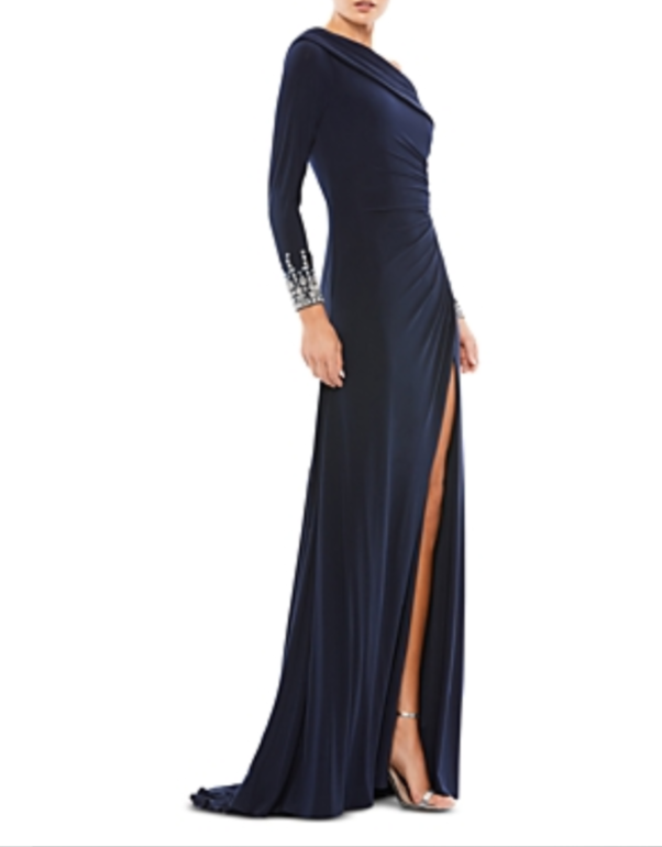 Mac Duggal Beaded Cuff Drop Shoulder Faux Wrap Gown MSRP $398