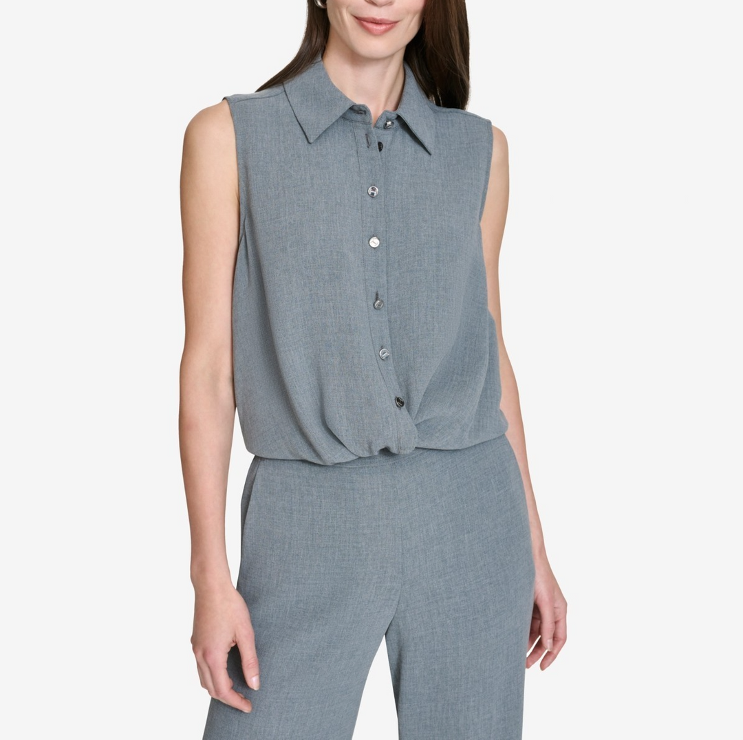 Halston Twist-Hem Collared Sleeveless Blouse MSRP $89