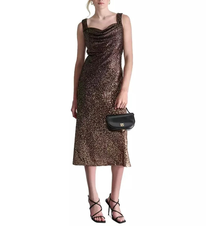 DKNY Petite Cowl-Neck Sleeveless Sequin Midi Dress MSRP