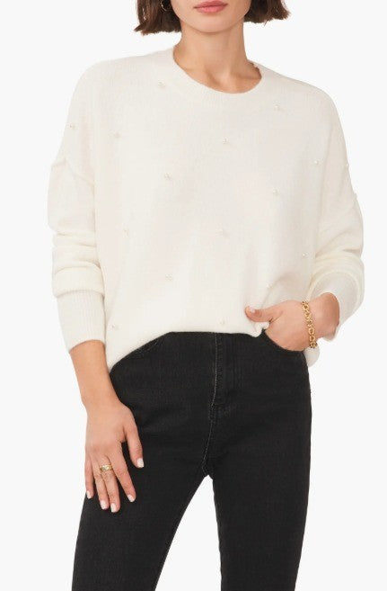 Sam & Jess Women's Embellished Pearl Crewneck Sweater MSRP $69