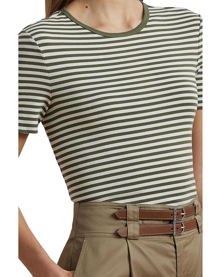 Lauren Ralph Lauren Women's Striped Stretch Cotton T-Shirt MSRP $59.50
