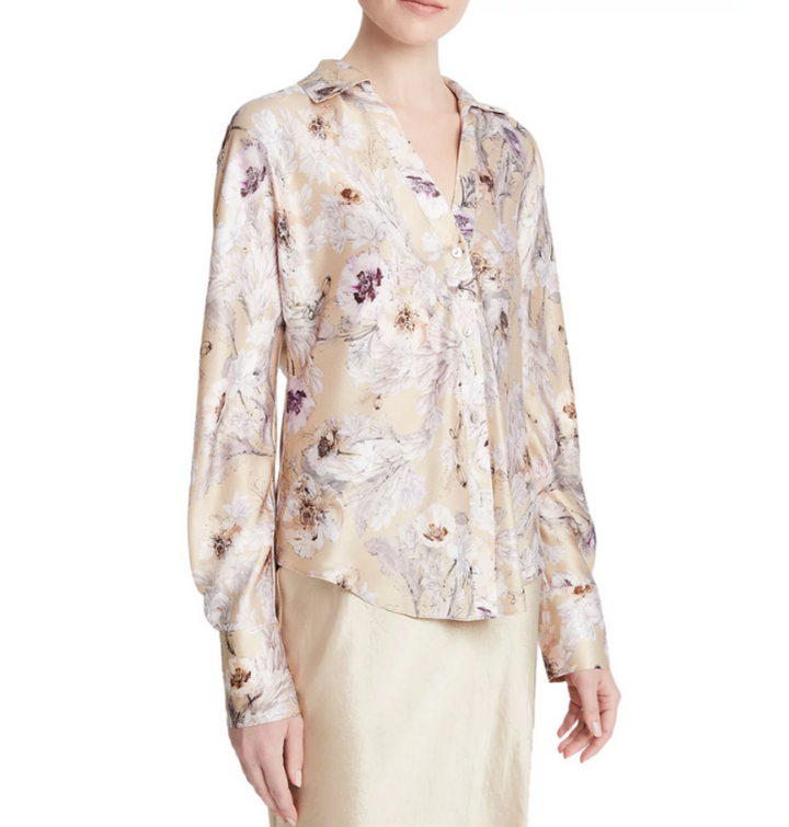 Vince Silk Printed Long Sleeve Shirt MSRP $445