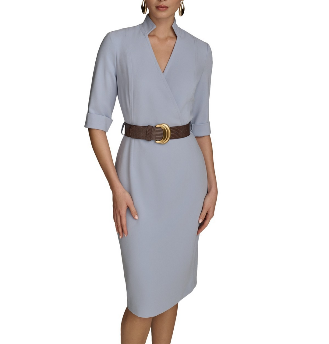 Donna Karan New York Solid Belted Solid Belted 3/4-Sleeve Dress MSRP $169