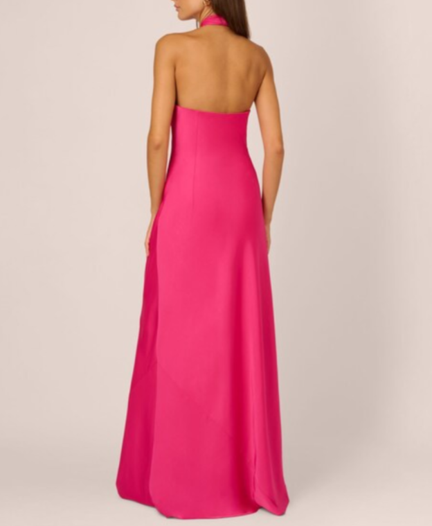 Adrianna by Adrianna Papell Halter Sleeveless Satin Gown MSRP $275
