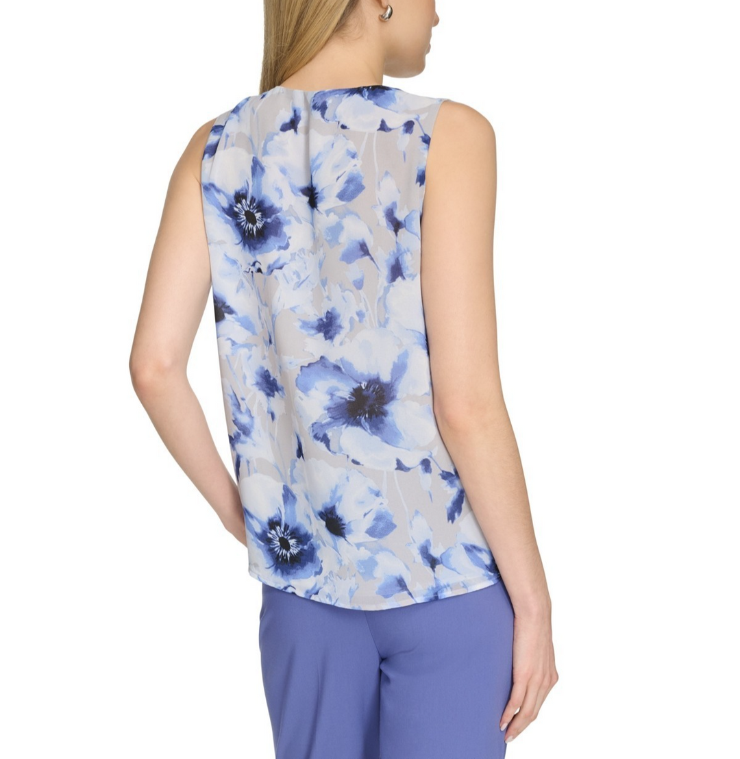 Calvin Klein Women's Printed Sleeveless Pleated Top MSRP $69