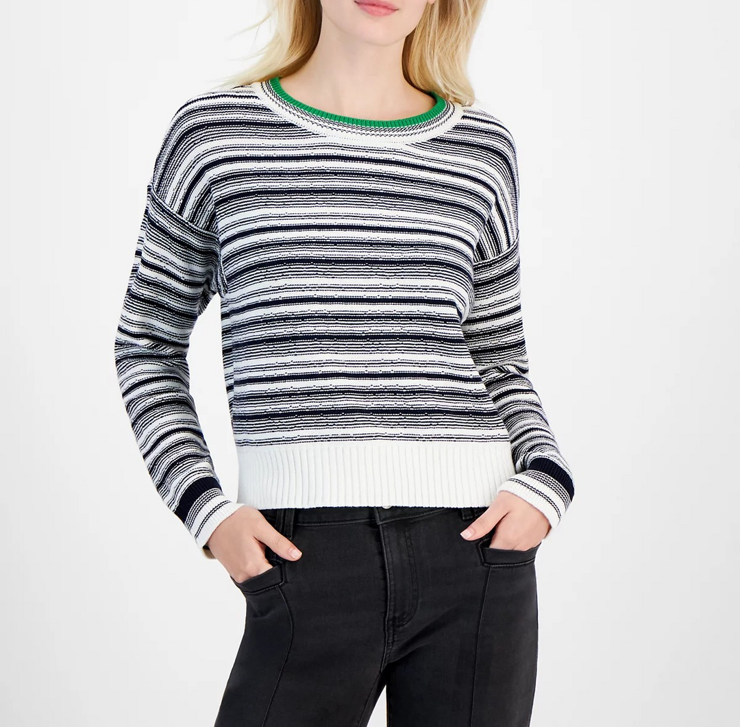 Nautica Jeans Women's Striped Dropped-Shoulder Sweater MSRP $79.50