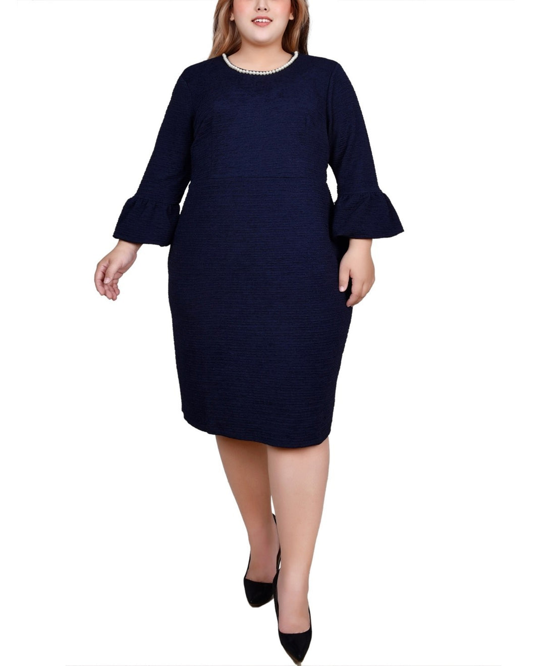 NY Collection Plus Size 3/4 Length Imitation-Pearl Detail Dress MSRP $60