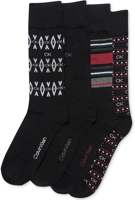 Calvin Klein Mens 4 Pack Signature Crew Socks Black 7-12 MSRP $29