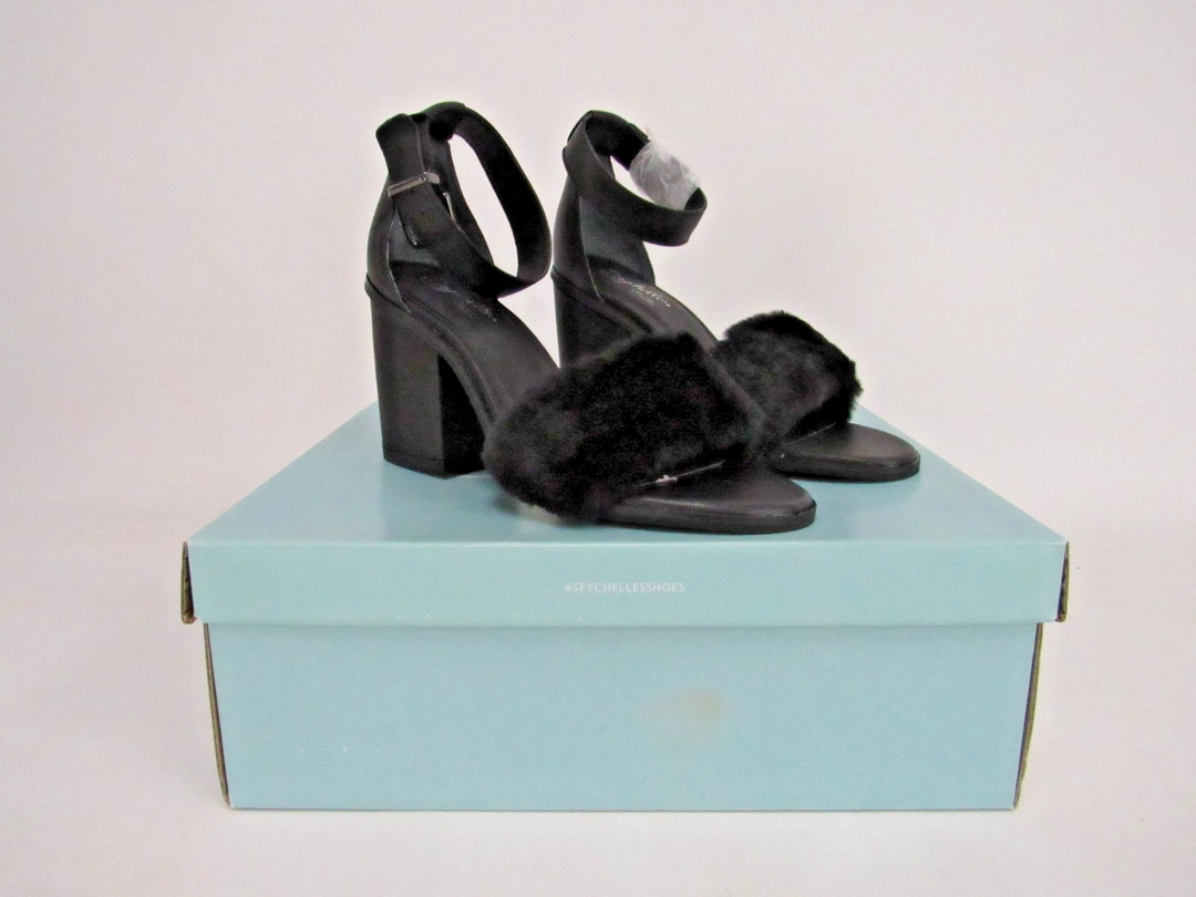 Seychelles Faux Fur Ankle Strap Block Heels Sandals