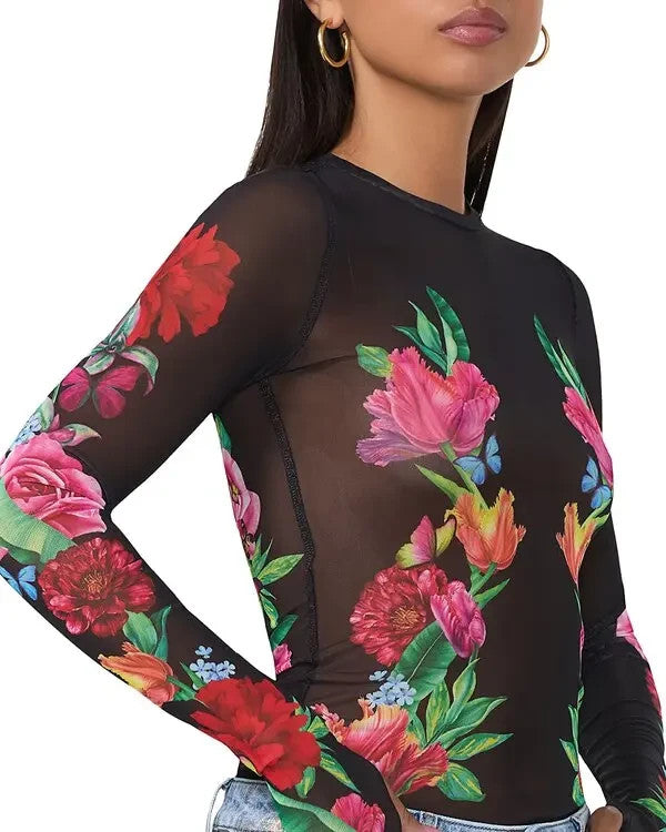 AFRM Kaylee Printed Mesh Top MSRP $38