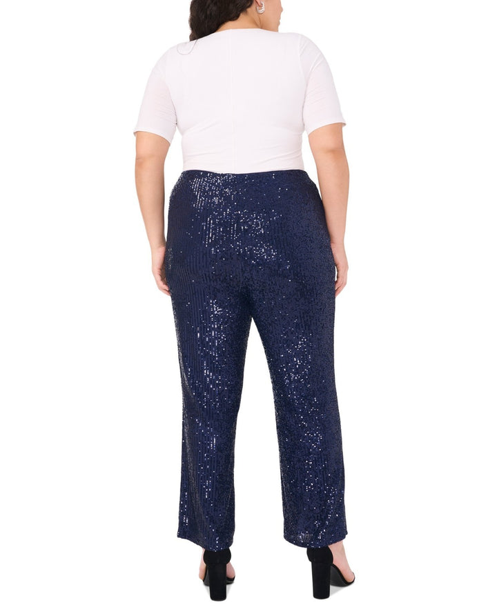Msk Plus Size Sequined Mesh Pull-on Palazzo Pants MSRP $79