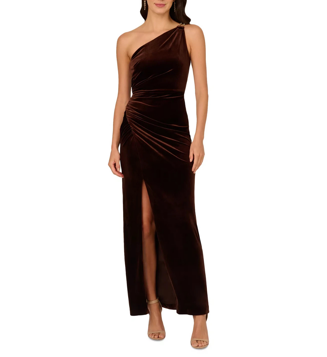 Adrianna Papell Women's Asymmetric One-Shoulder Velvet Gown MSRP $199