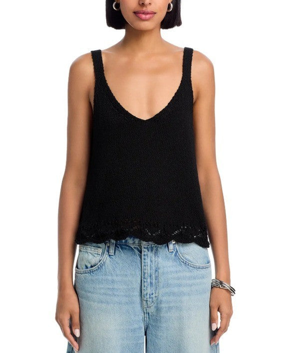 AQUA Pointelle Trim V Neck Tank Top MSRP $68