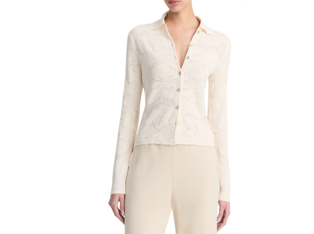 Vince Textured Floral Knit Cardigan MSRP $345