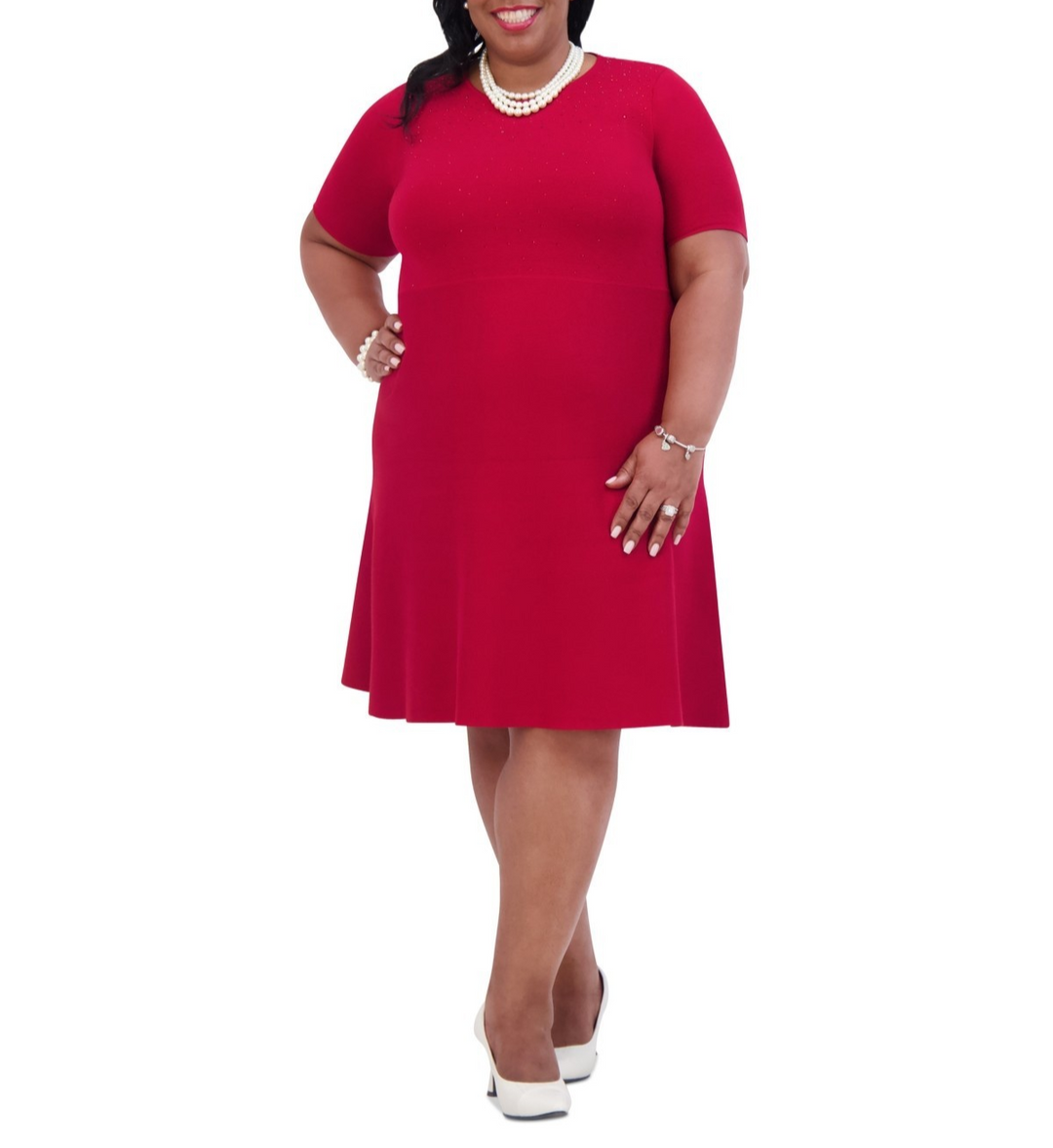 Kasper Embellished Short-Sleeve Fit & Flare Dress MSRP $119