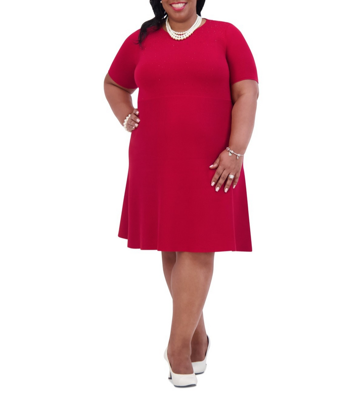 Kasper Embellished Short-Sleeve Fit & Flare Dress MSRP $119