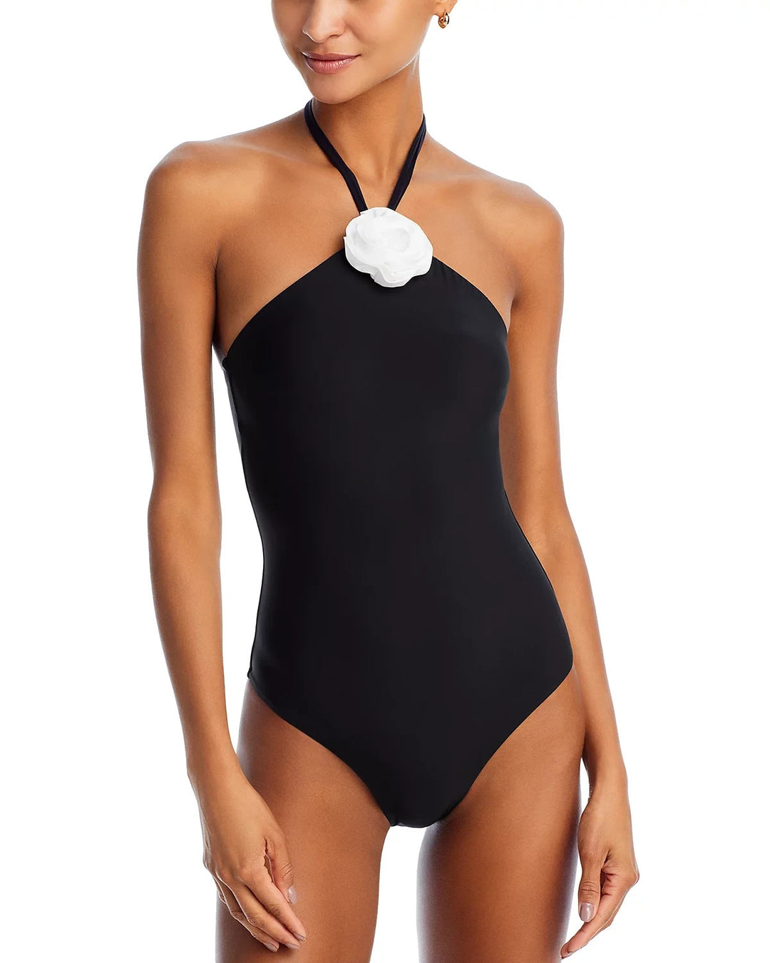 AQUA Swim Rosette One Piece Halter Swimsuit MSRP $108