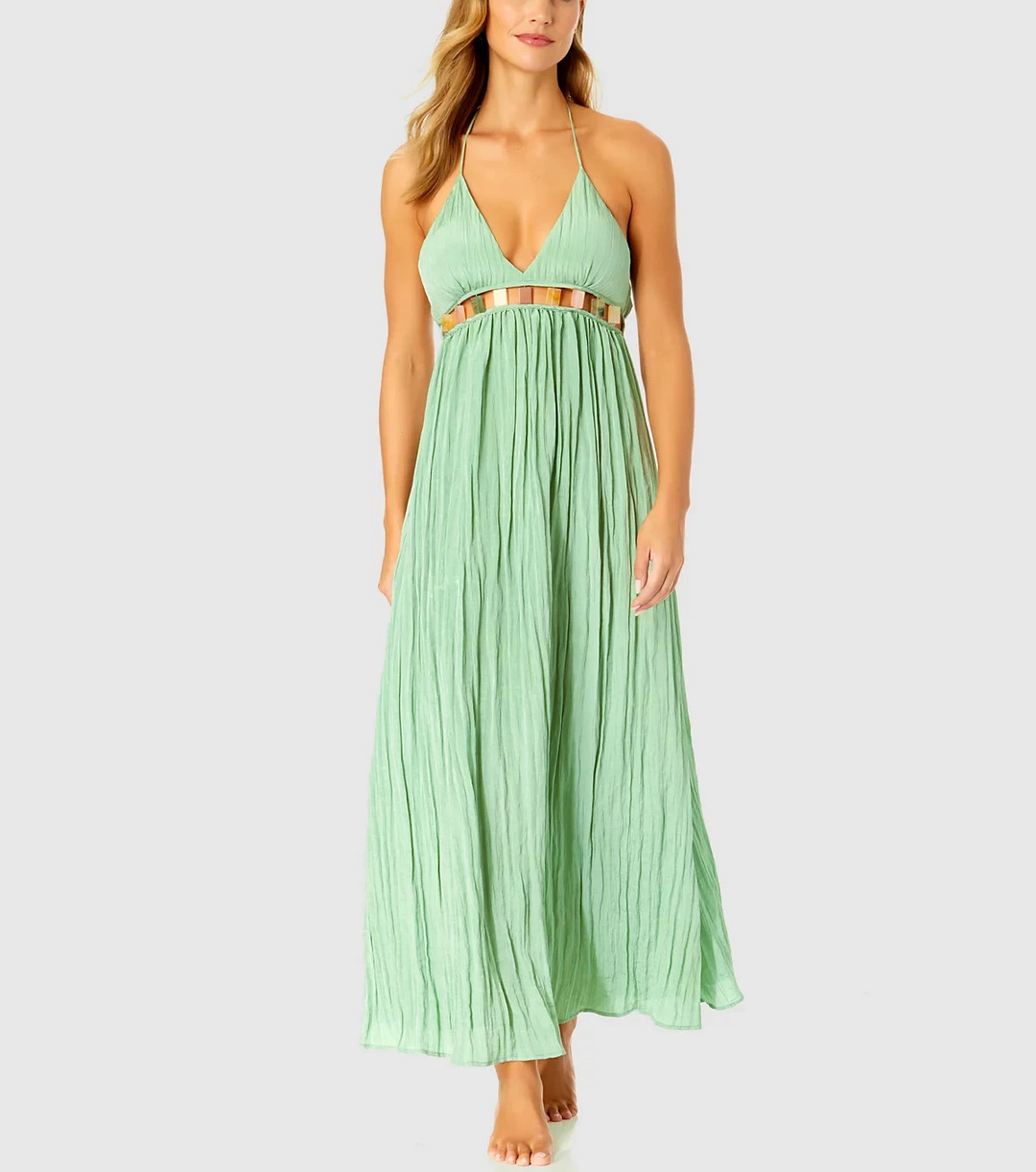 Ibiza Anne Cole V-Neck Jewel Halter Maxi Cover-Up Dress MSRP $78