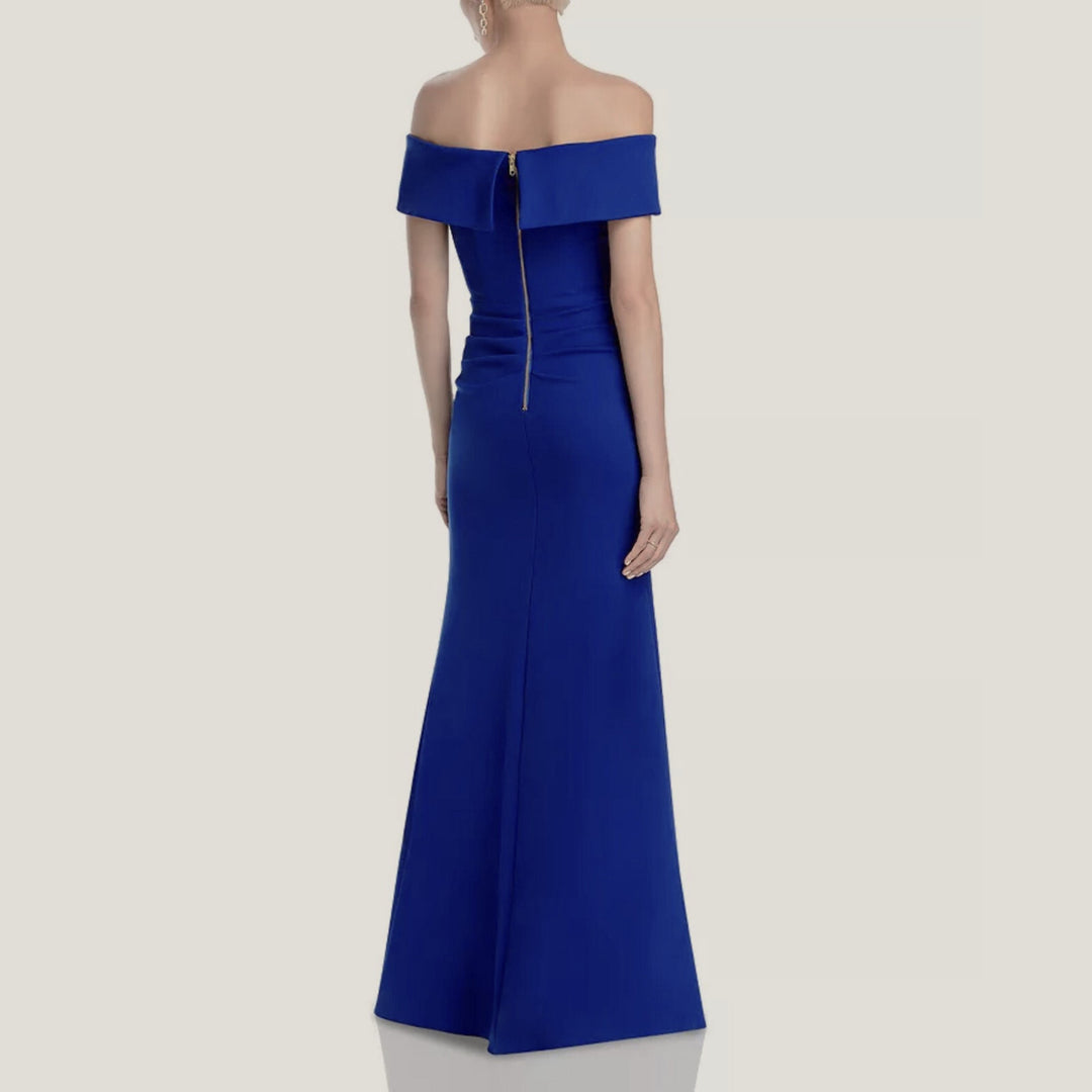 AQUA Off-the-Shoulder Scuba Crepe Gown MSRP $249