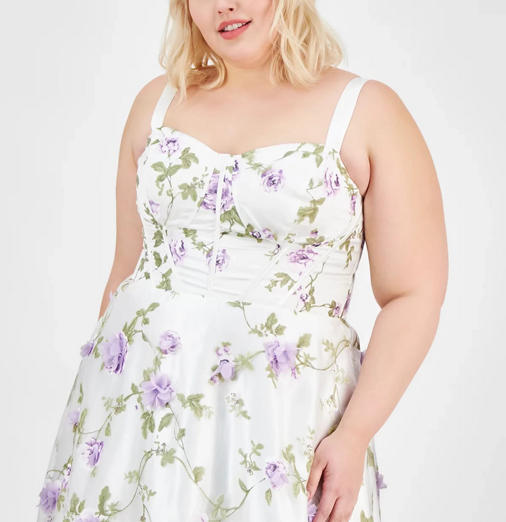 Say Yes Trendy Plus Size Floral Print Applique Gown MSRP $209