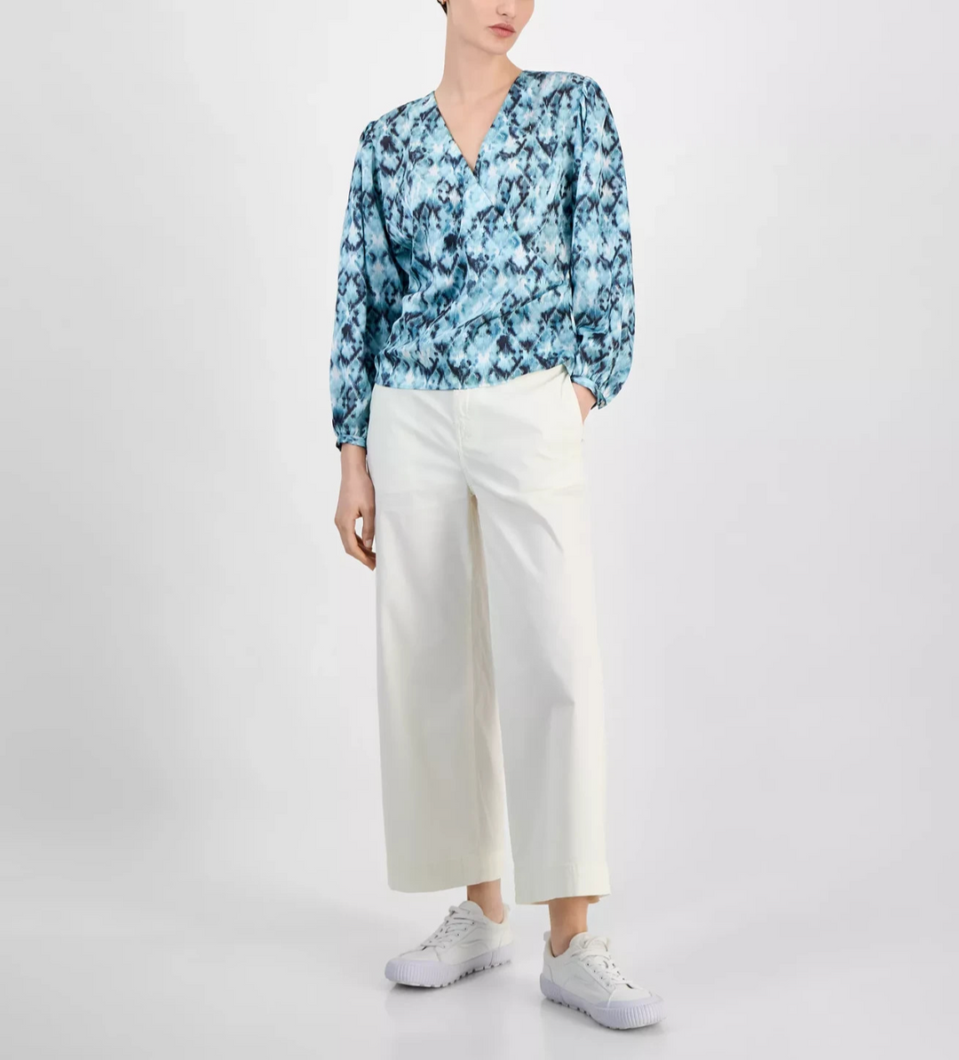 BOSS Orange Women's Faux-Wrap Buttoned-Cuff Top MSRP $129