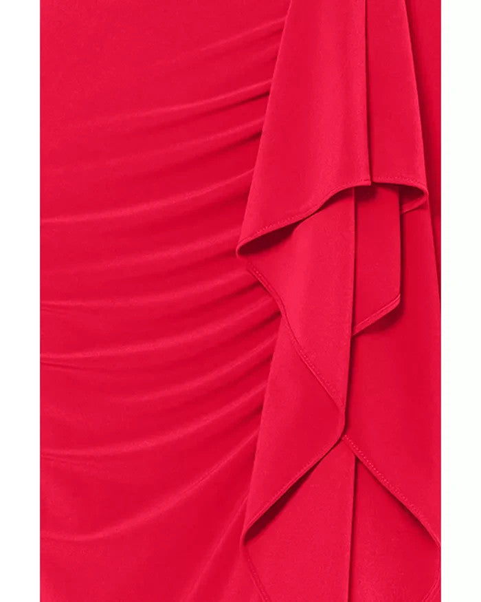 AQUA V-Neck Cascade Ruffle Gown