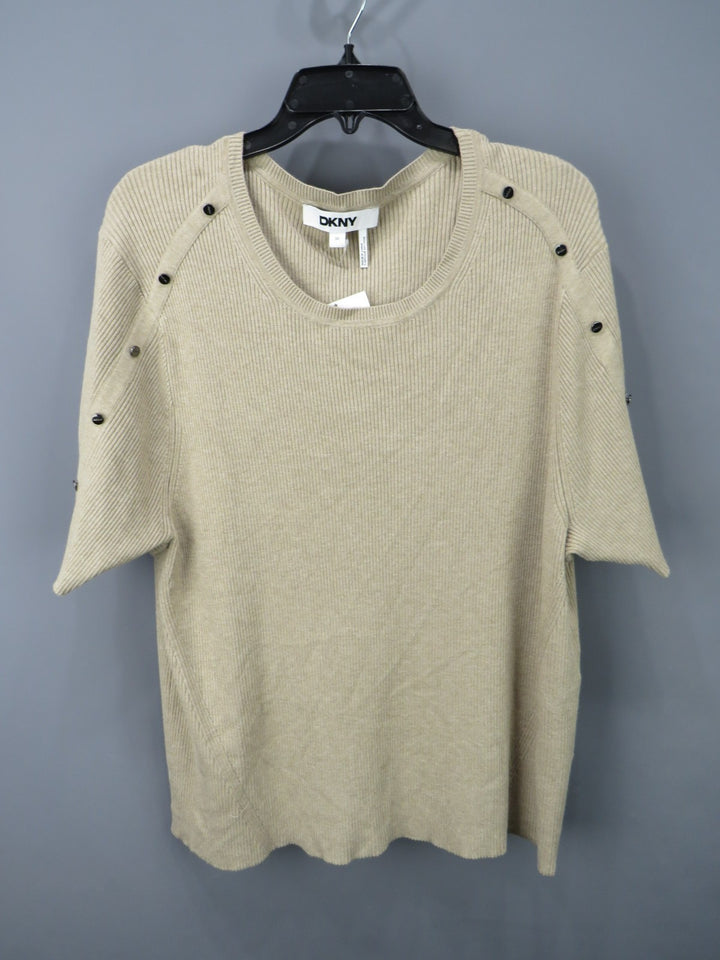 DKNY Women's Plus Size Round Neck Short-Sleeve Ribbed-Knit Top Pullover MSRP $69