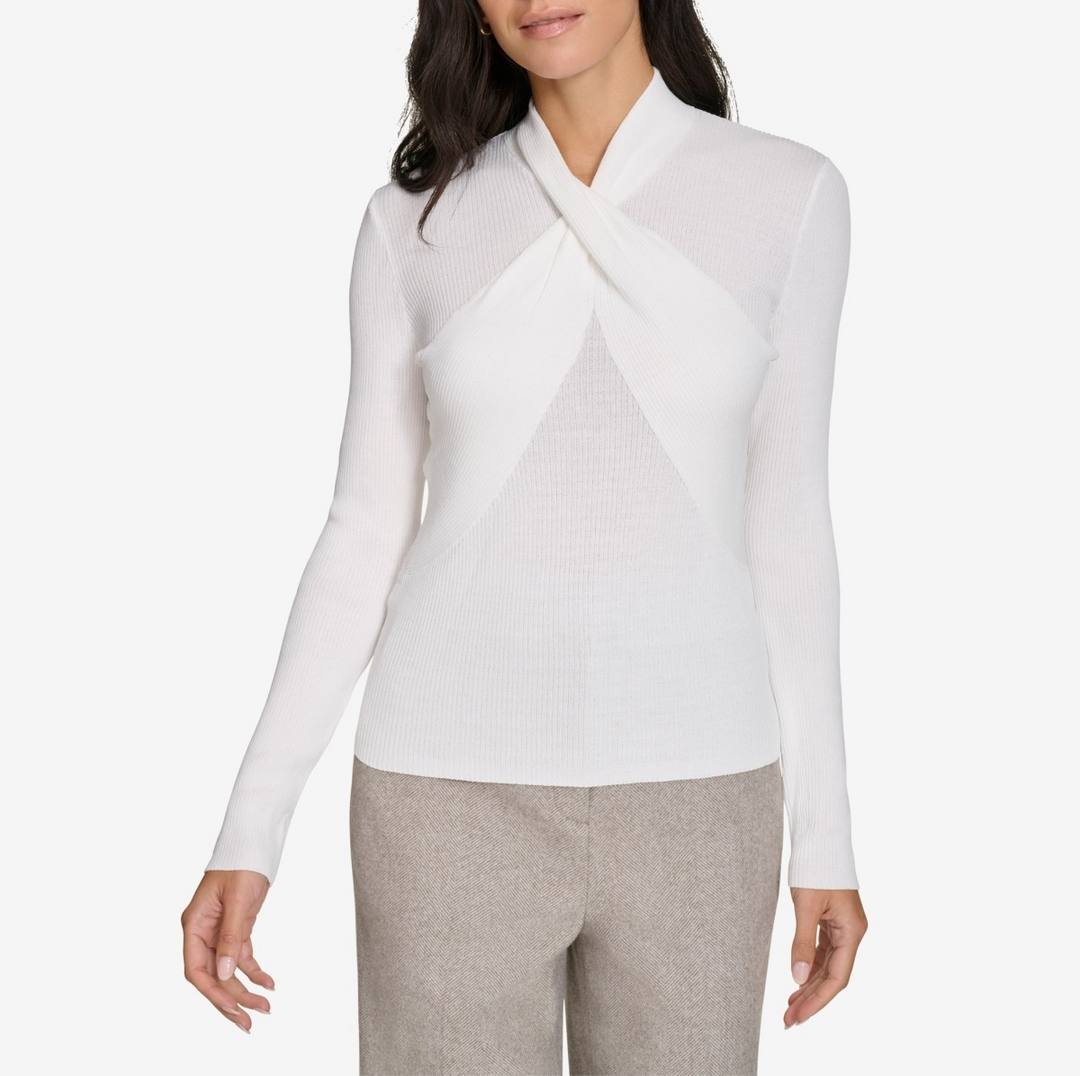 Calvin Klein Women's V-Neck Long-Sleeve Top MSRP $89