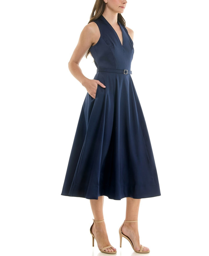 Taylor Women's Sleeveless Belted Mikado A-Line Dress MSRP $178