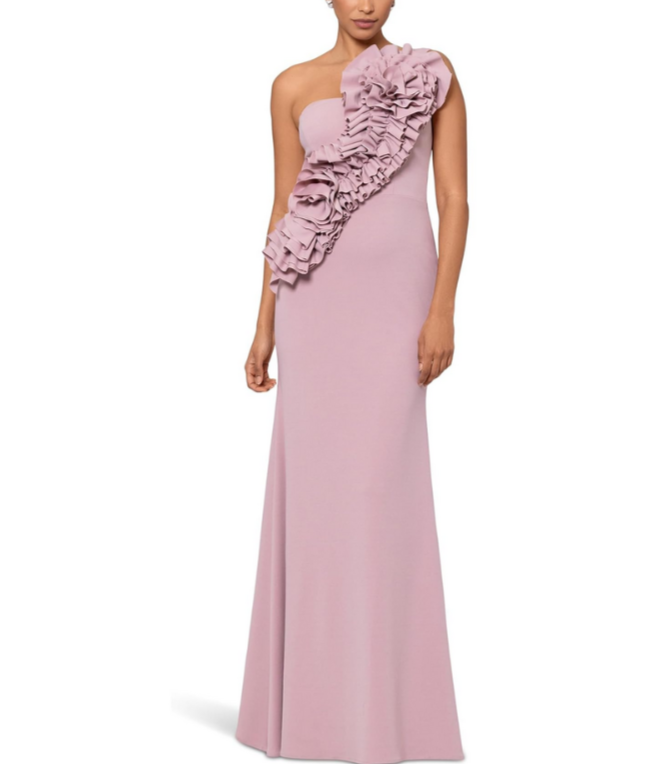 Betsy & Adam Flower-Embellished One-Shoulder Gown MSRP $269