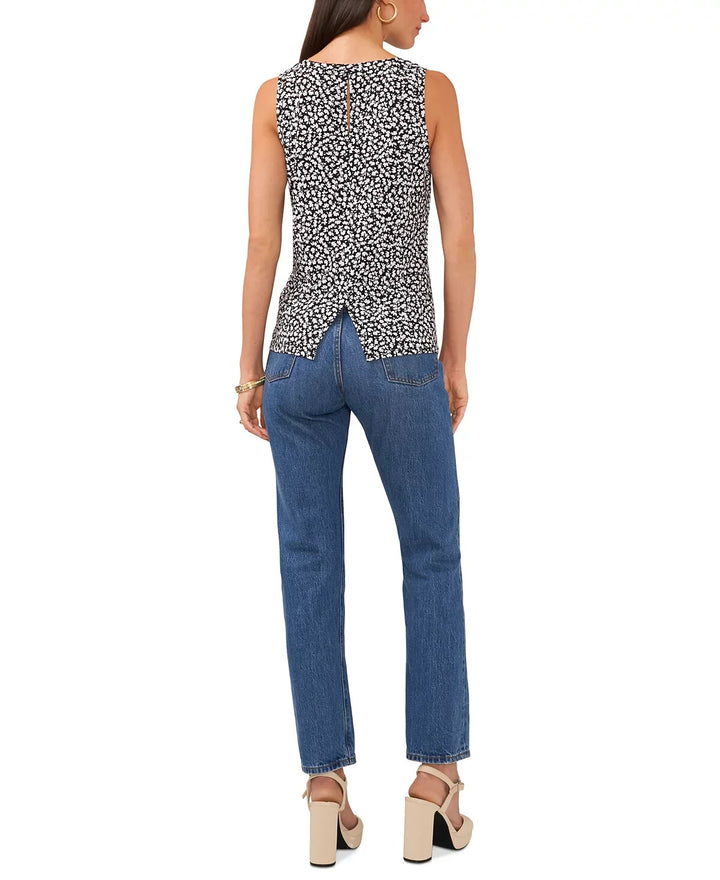 Vince Camuto Floral Crewneck Split Back Keyhole Tank Top MSRP $39