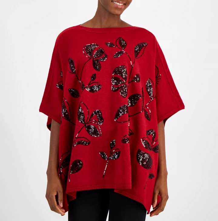 Anne Klein Women's Sequin-Detail Poncho Top MSRP $139