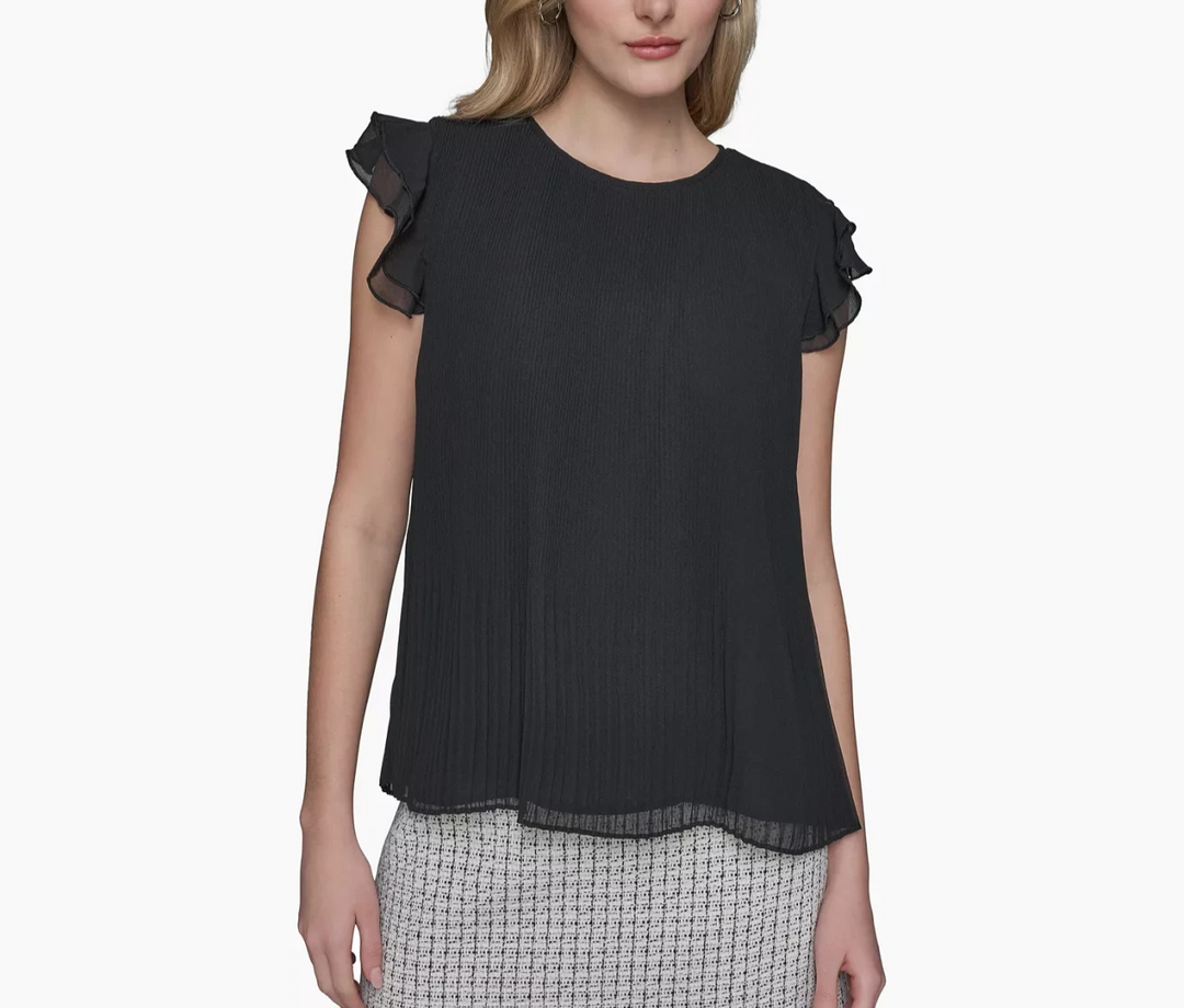 KARL LAGERFELD PARIS Women's Flutter-Sleeve Blouse MSRP $89