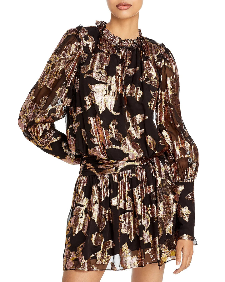 Ramy Brook Jayda Metallic Print A Line Dress MSRP $325 Size S