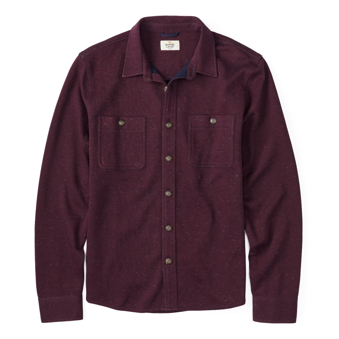 Marine Layer Pacifica Regular Fit Twill Shirt burgundy MSRP $138