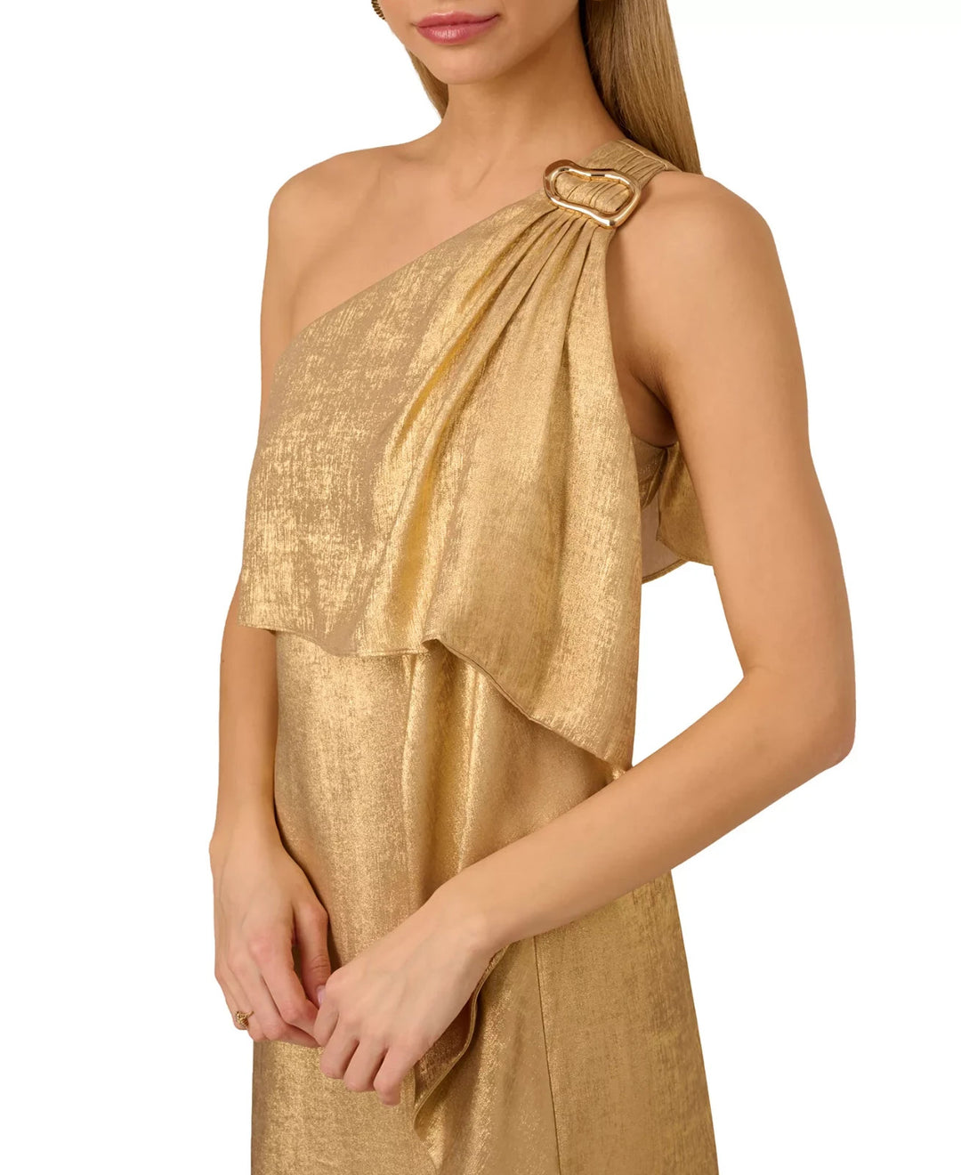 Adrianna Women's Metallic Layered One-Shoulder Gown MSRP $275