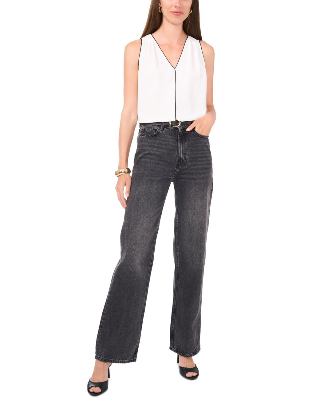 Vince Camuto Piped Sleeveless Top MSRP $69