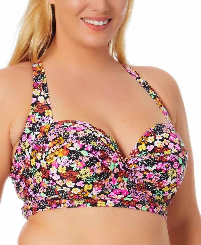 California Waves Trendy Plus Size Ditsy-Print Underwire Bikini Top MSRP $29